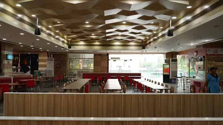 Food court dining area and kiosks at MSX Mall, Greater Noida