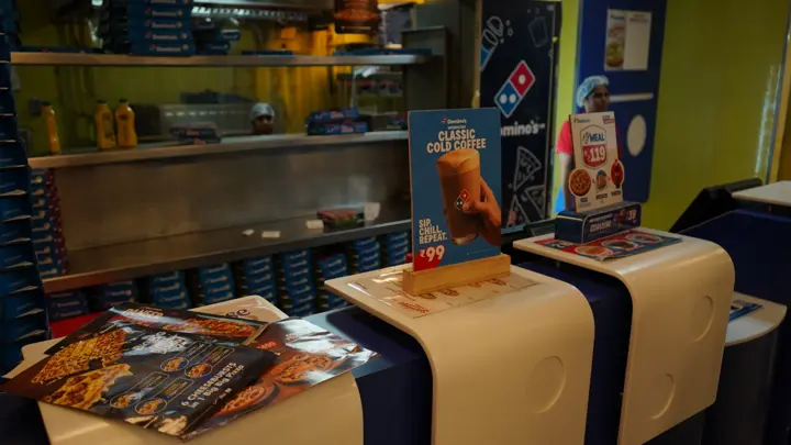 Domino's Pizza outlet and counter at MSX Mall, Greater Noida