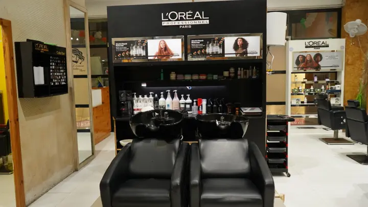 Salon interior with styling stations at MSX Mall, Greater Noida