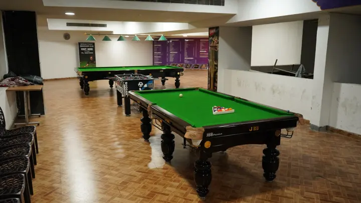 Snooker and pool tables on the games floor at MSX Mall, Greater Noida